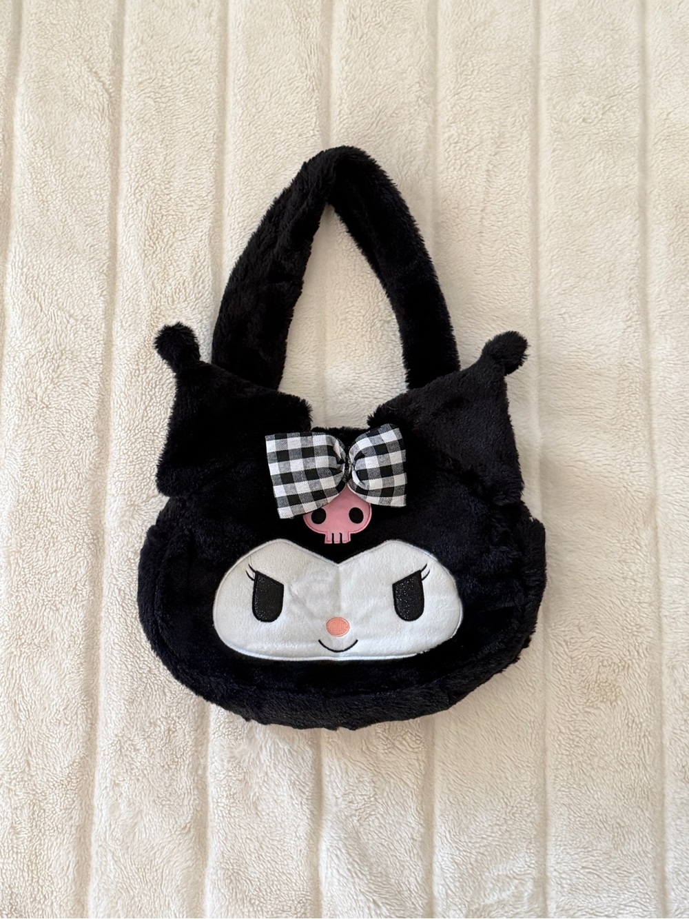 Sanrio Kuromi Plush Handbag Black Bow Zip Bag